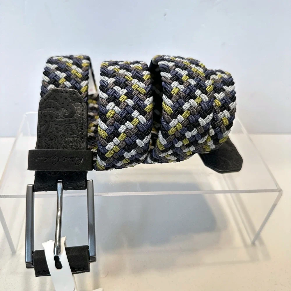 Robert Graham Jacob Woven Braided Elastic Belt Grey Olive Navy Mens Size 32 NEW